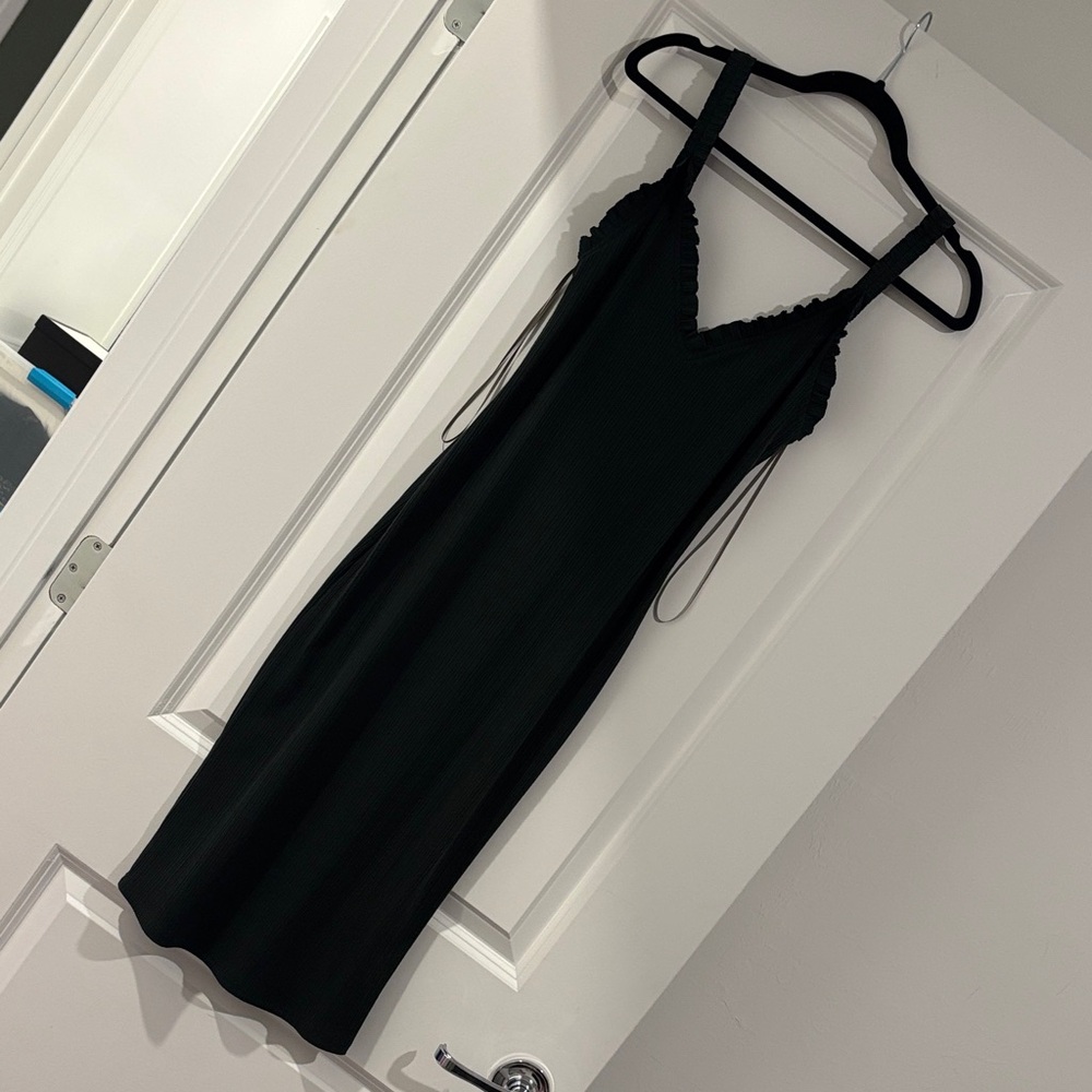 Emerald Green Knit Midi Dress Ruffle Sleeve Size S